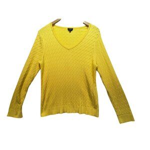 Talbots Womens Knitted Pullover Sweater Sze XL Yellow Cable-Knit V-Neck Textured